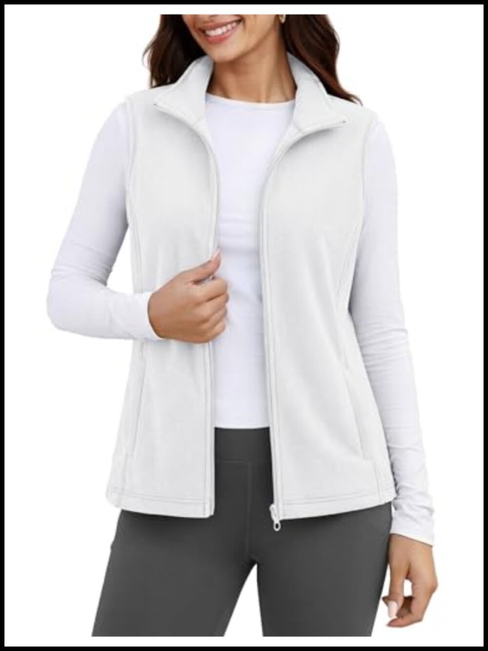 Fleece Vest Lightweight Zip Sleeveless Outerwear Pockets Stand Collar